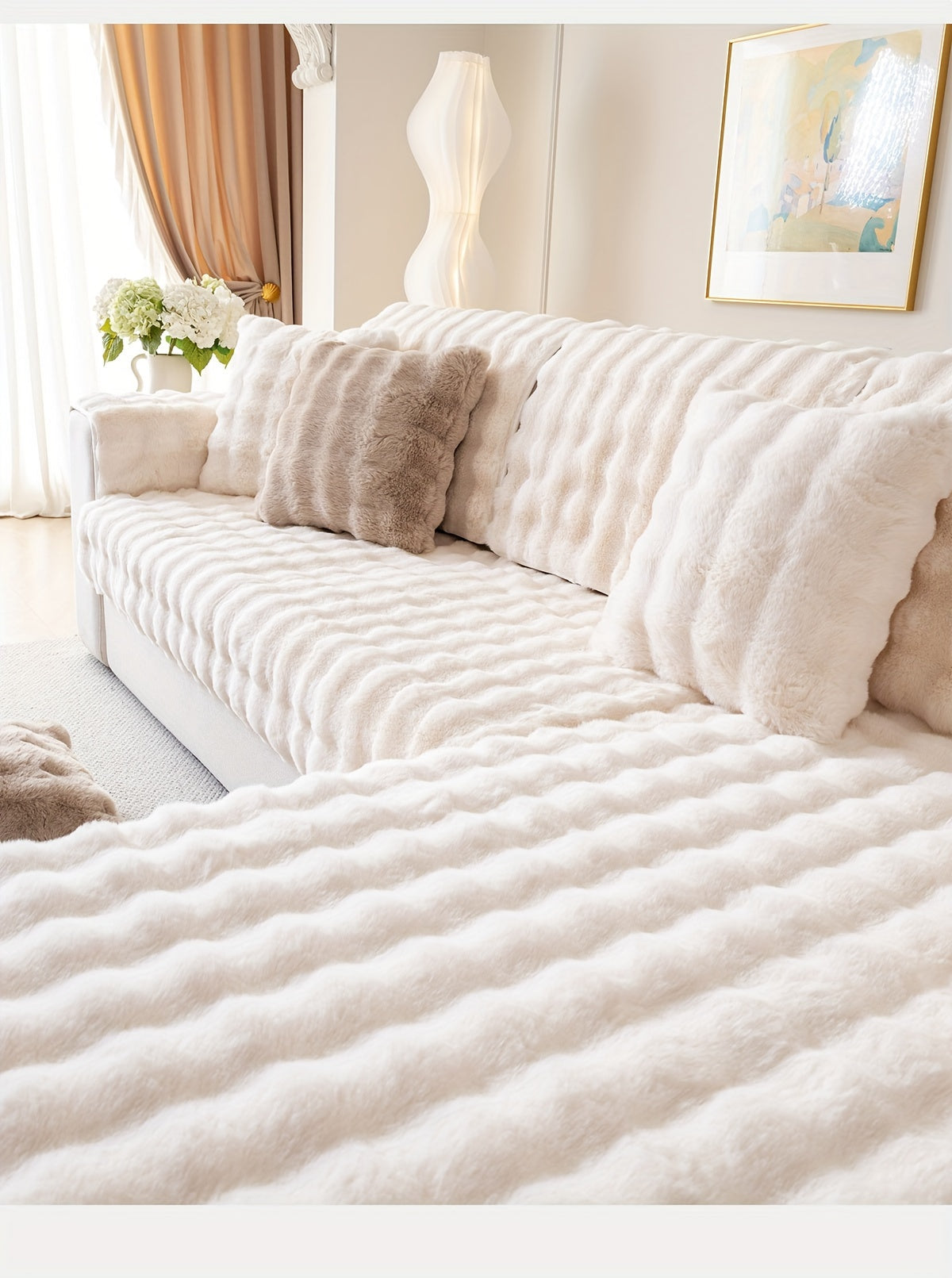 Housse de canapé en peluche antidérapante à housses séparées, détail de l'ourlet