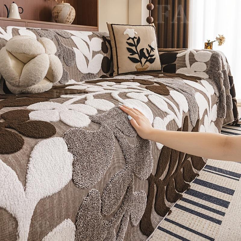 Housse de canapé en velours jacquard à motif bohème, housse posée