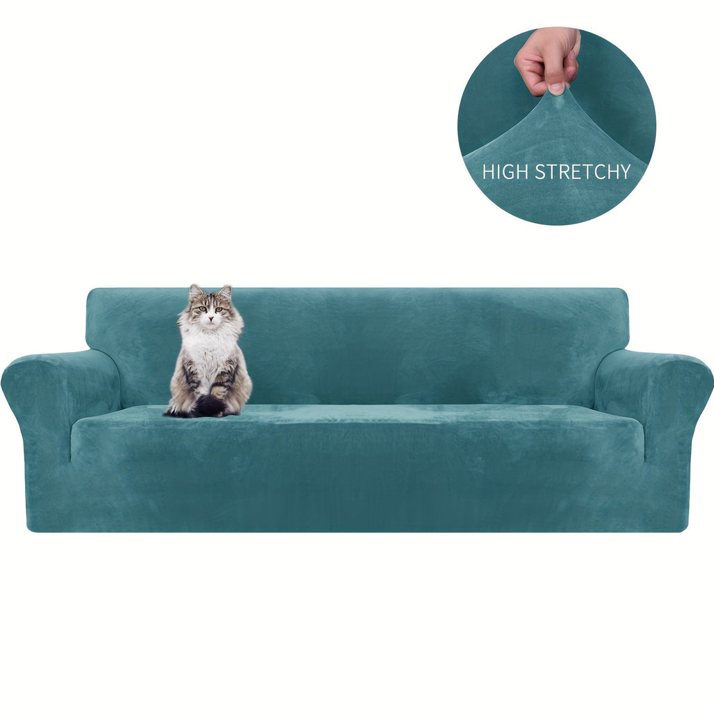Housse de canapé extensible en velours jacquard antidérapante d'esprit vintage, détail de l'ourlet