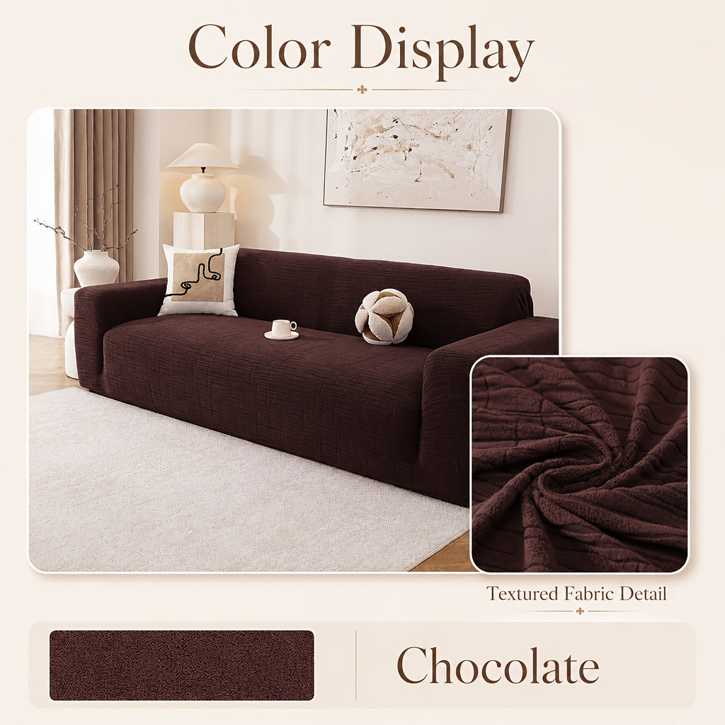 Housse de canapé épaisse extensible en polaire jacquard, mise en situation