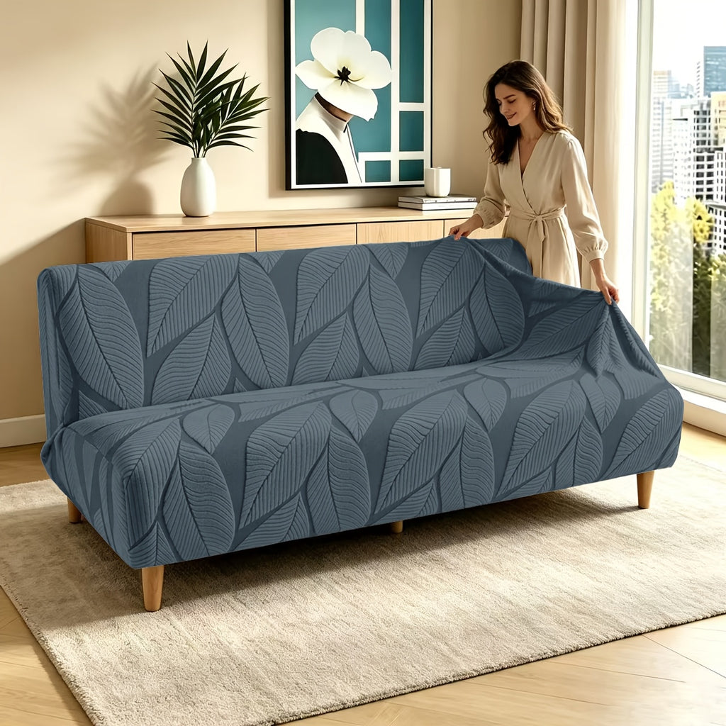 Housse de canapé extensible en polaire jacquard sans accoudoirs, vue de dos