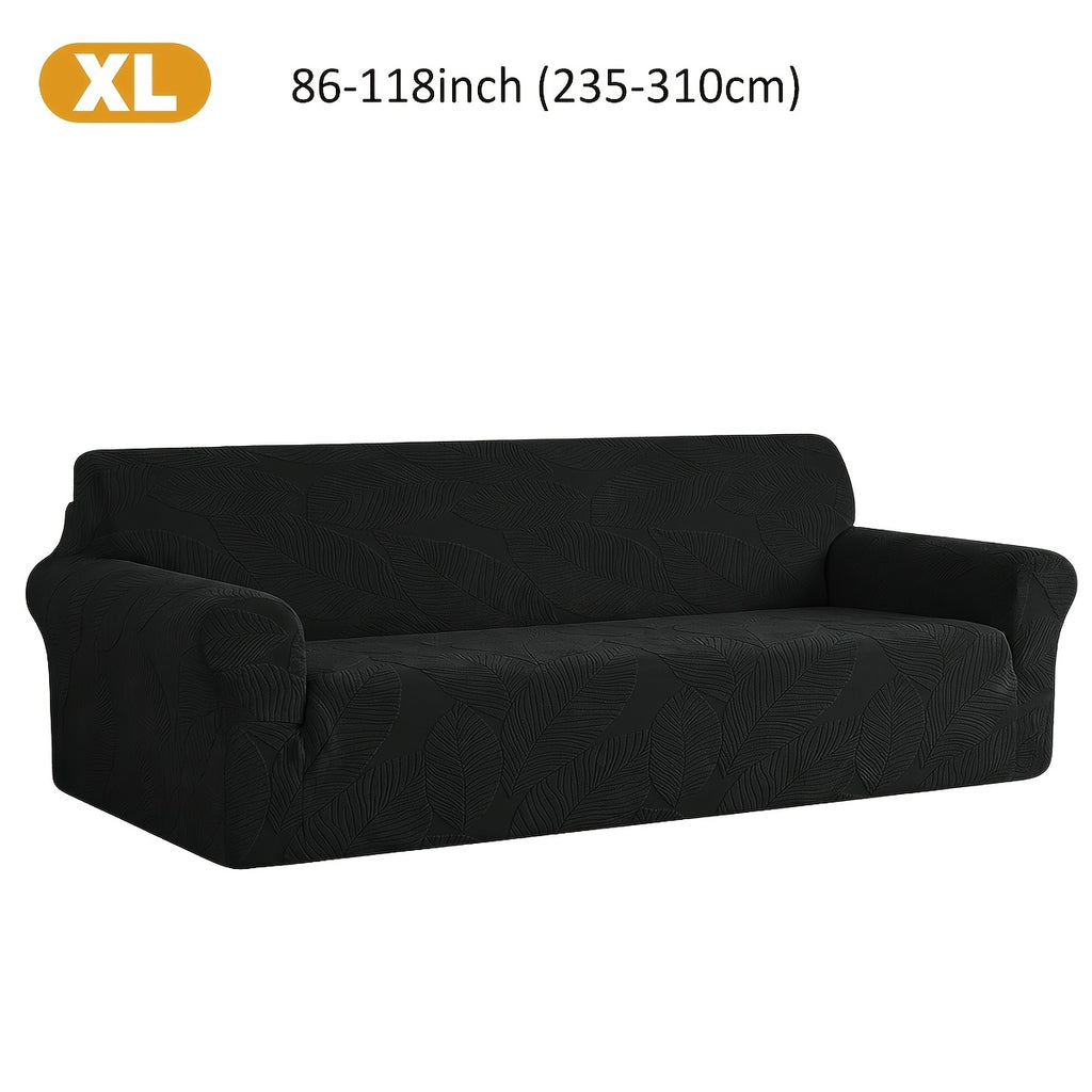 Housse de canapé extensible en polaire jacquard à motif feuillage, housse posée
