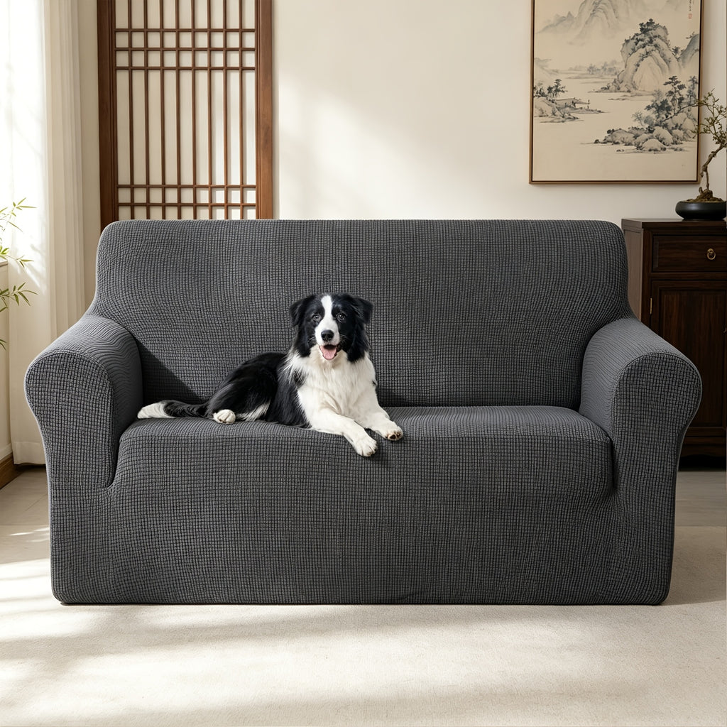 Housse de canapé extensible en polaire jacquard à rayures, compatible fauteuil, canapé deux places, canapé trois places