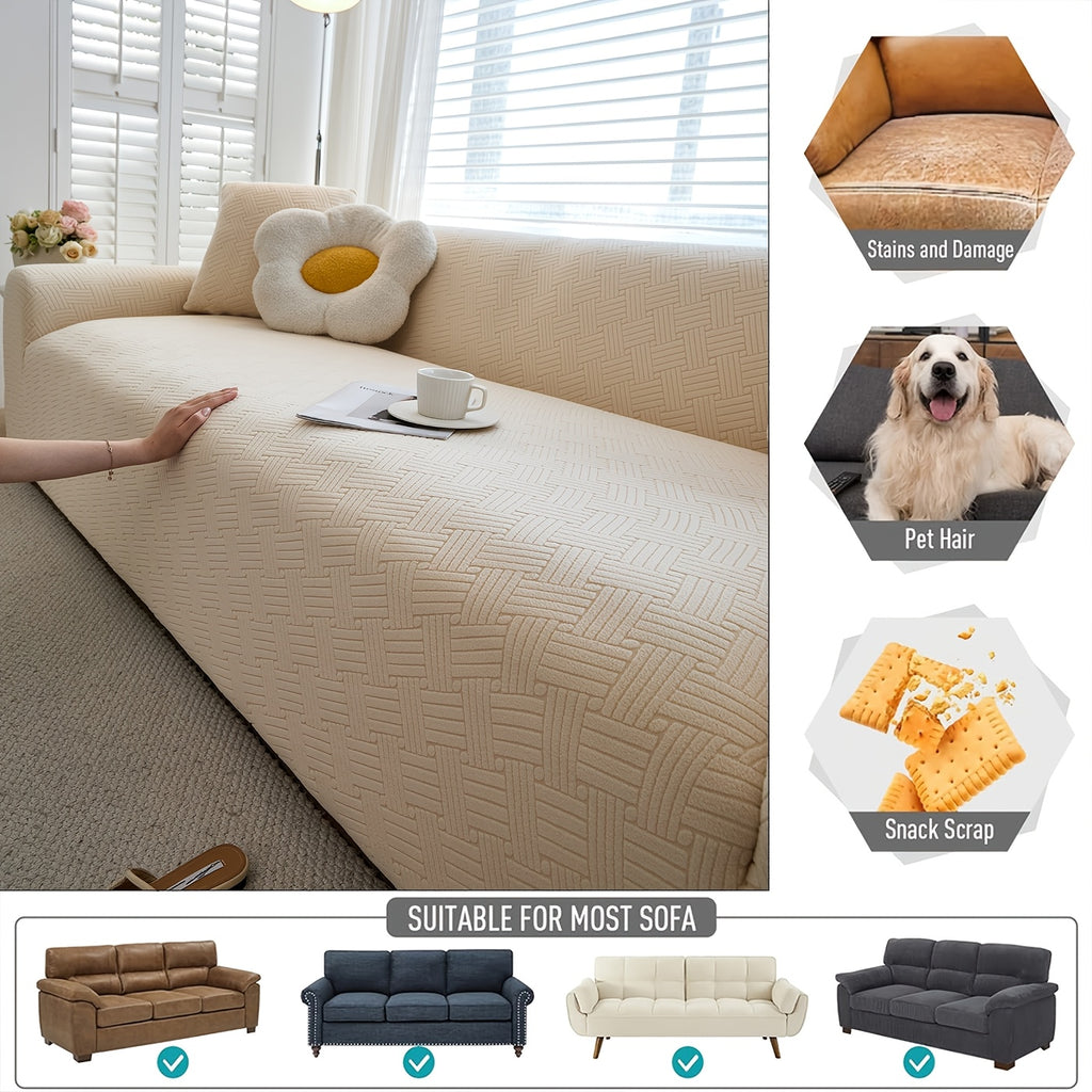 Housse de canapé extensible en polaire jacquard à rayures, vue de dos