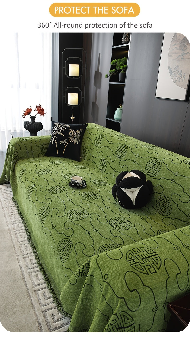 Housse de canapé épaisse en chenille jacquard, gros plan sur le tissu