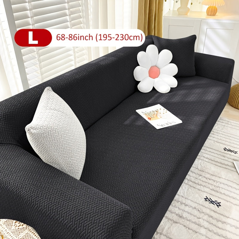 Housse de canapé extensible en velours côtelé jacquard en T, gros plan sur le tissu