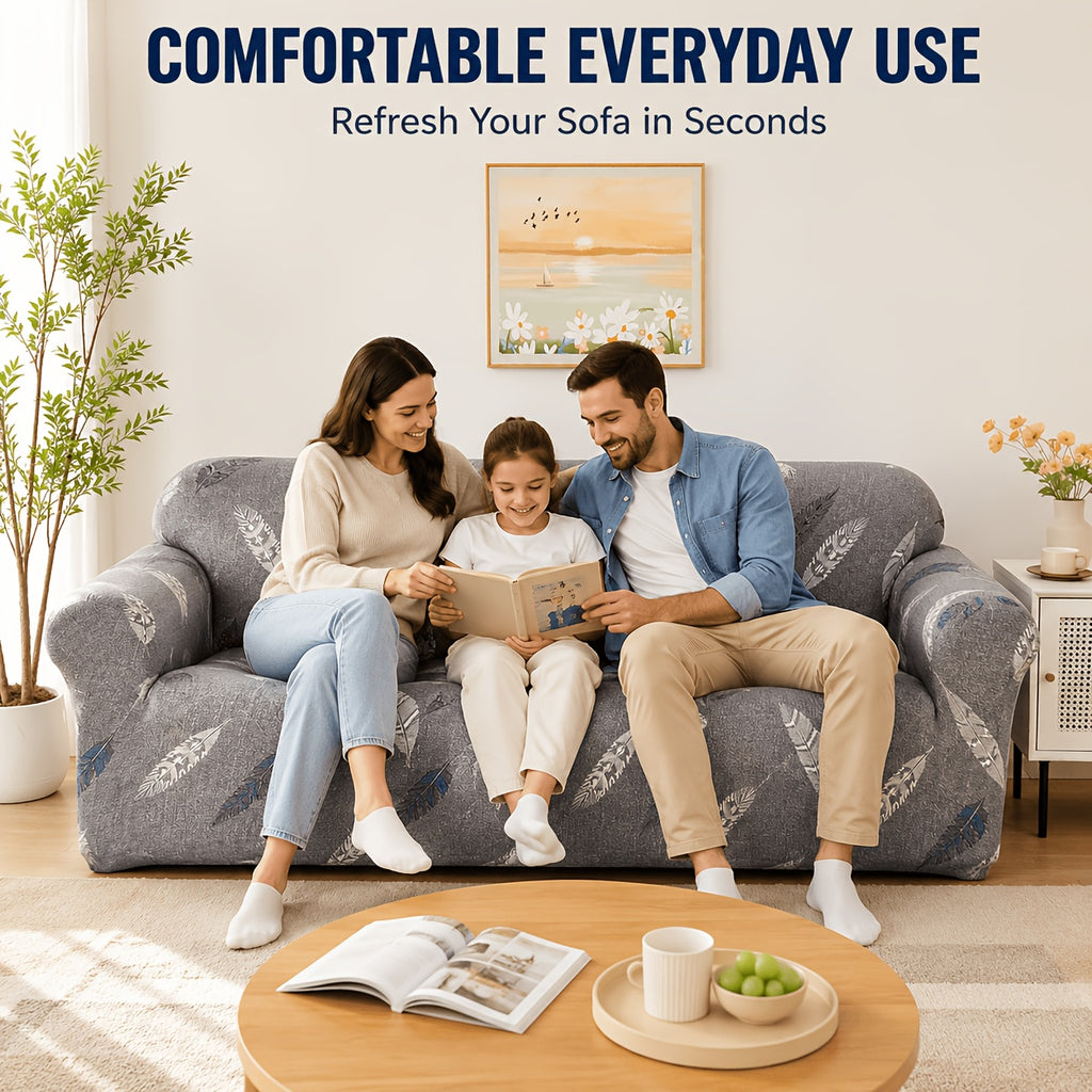 Housse de canapé extensible en fibre de lait imprimée anti-griffes, détail de la finition