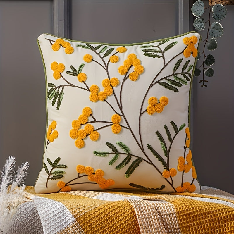 Housse de coussin en polyester à motif fleuri à fermeture éclair, vue d'ensemble Image