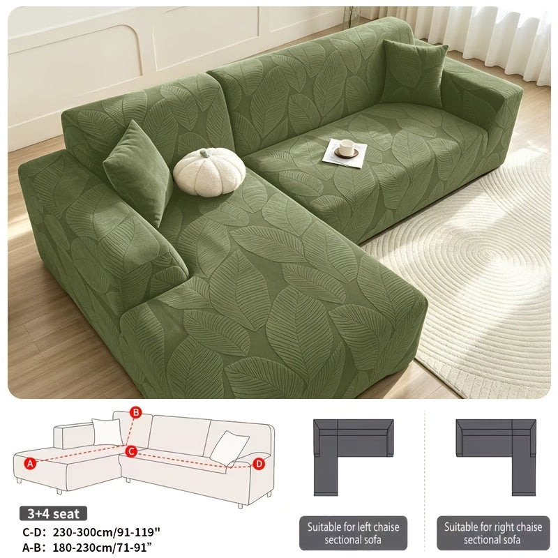 Housse de canapé extensible en polaire jacquard à motif feuillage au rendu, vue d'ensemble