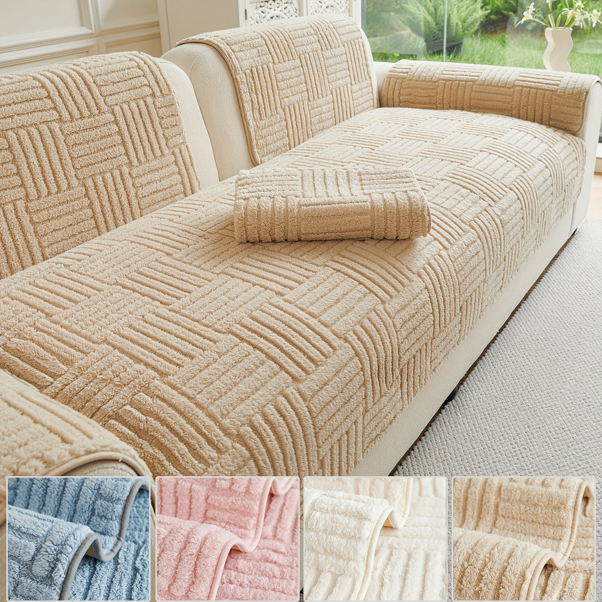 Housse de canapé en velours jacquard à motif bohème antidérapante — détail de la matière : velours