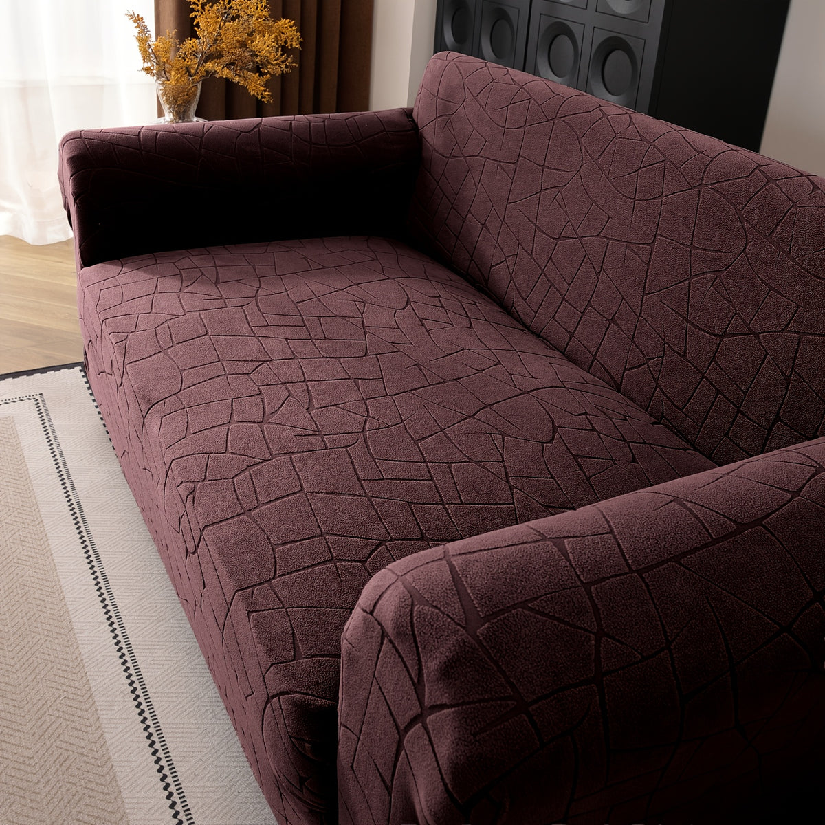 Housse de canapé extensible en polaire jacquard à motif géométrique à housses, housse posée