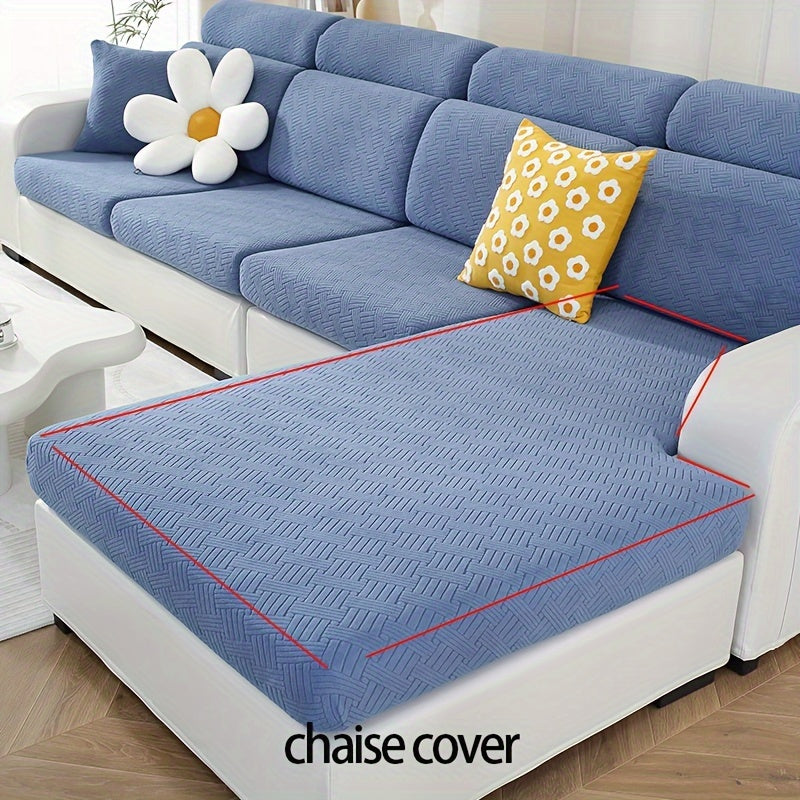 Housse de canapé épaisse extensible en polaire jacquard anti-griffes, gros plan sur le tissu