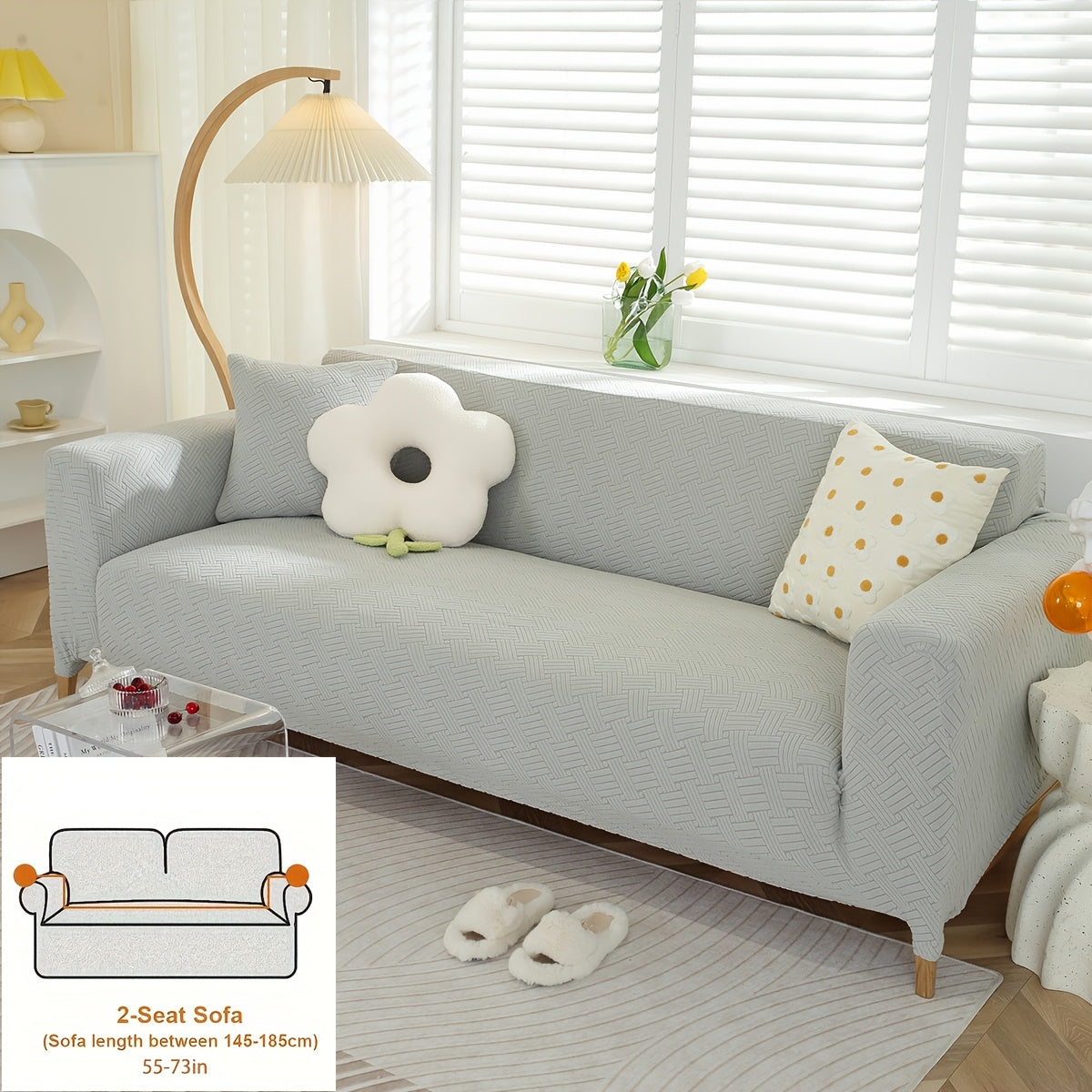 Housse de canapé épaisse extensible en polaire jacquard d'esprit vintage, visuel produit