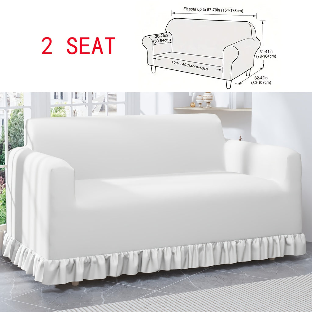 Housse de canapé extensible en fibre de lait à volants, compatible fauteuil, canapé deux places, canapé trois places