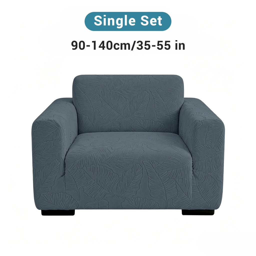 Housse de canapé extensible en polaire jacquard à motif feuillage, mise en situation