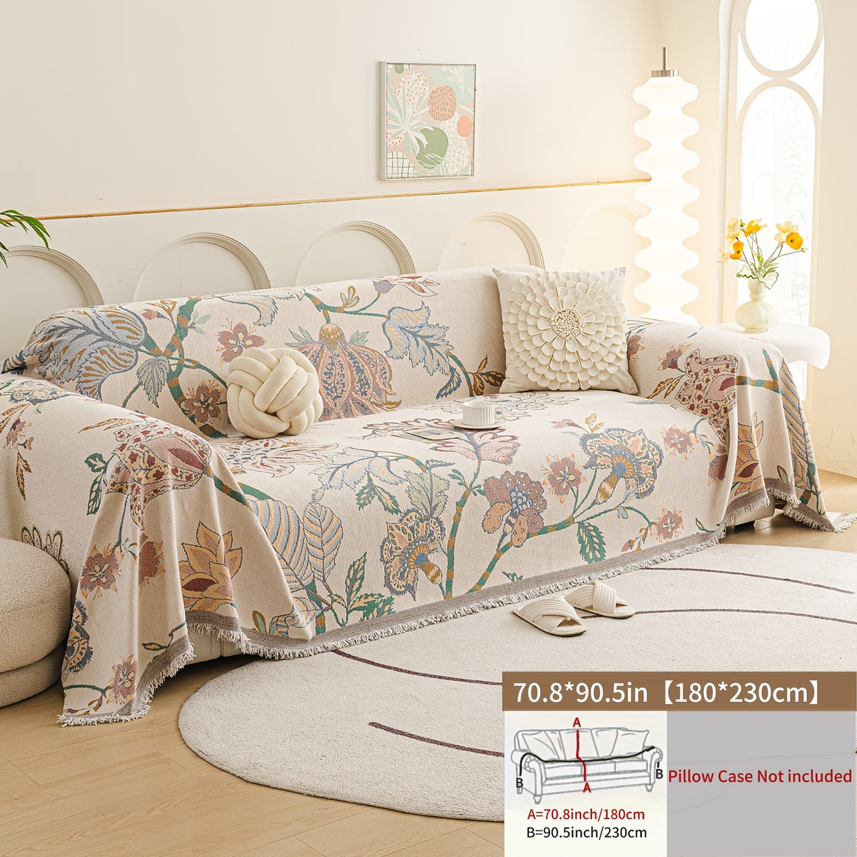Housse de canapé en chenille jacquard à motif fleuri antidérapante, tissu de 500 g/m²