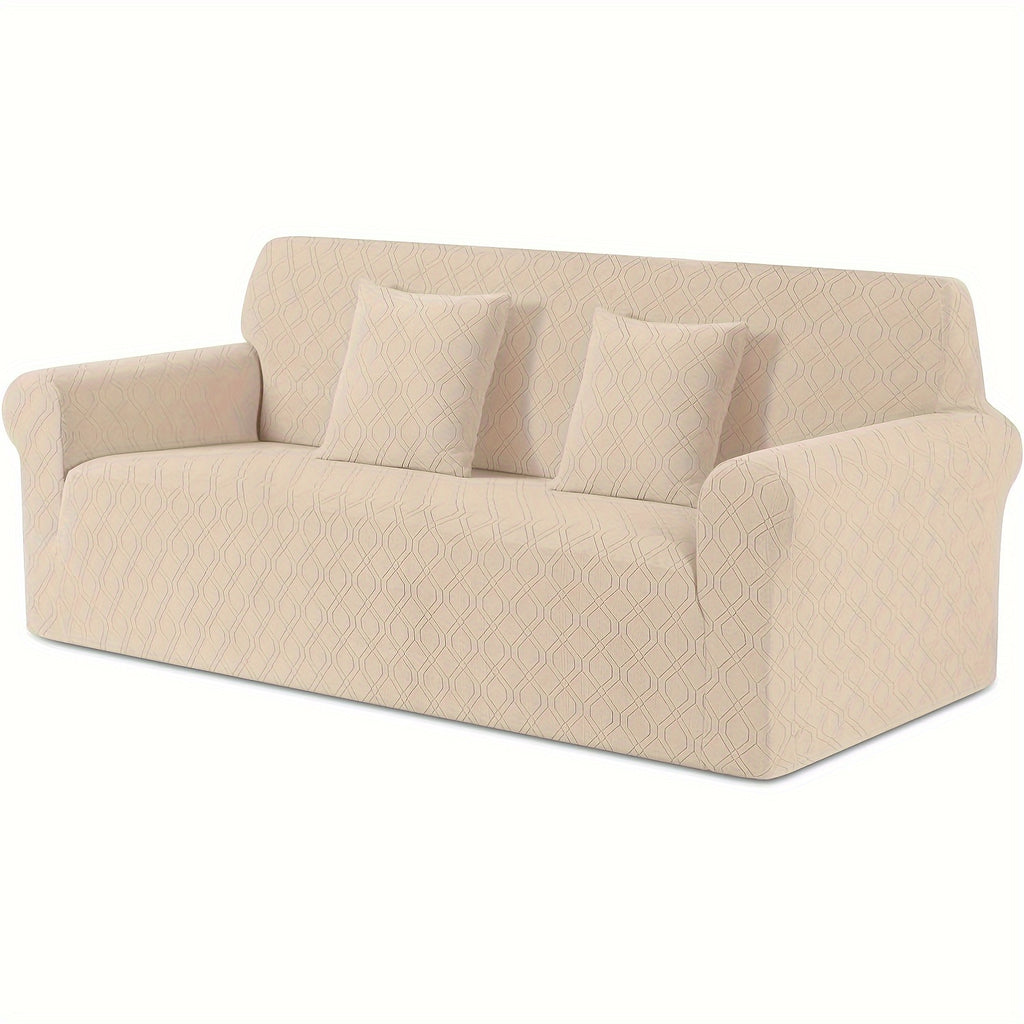Housse de canapé extensible en polaire jacquard antidérapante d'esprit vintage, gros plan sur le tissu