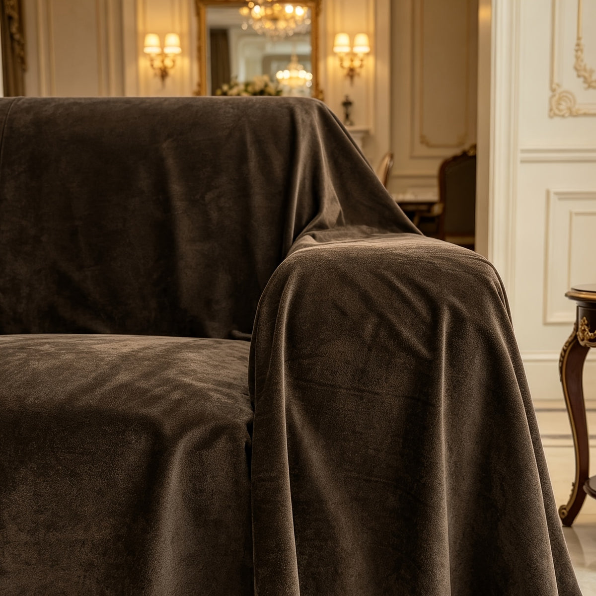 Housse de canapé épaisse en velours au rendu glamour, vue d'ensemble