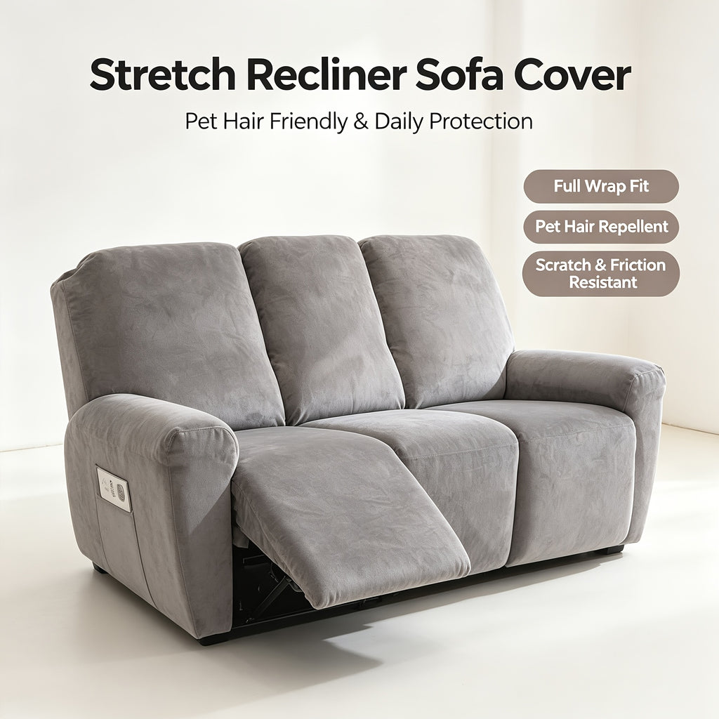 Housse de fauteuil extensible en velours antidérapante, détail de l'ourlet