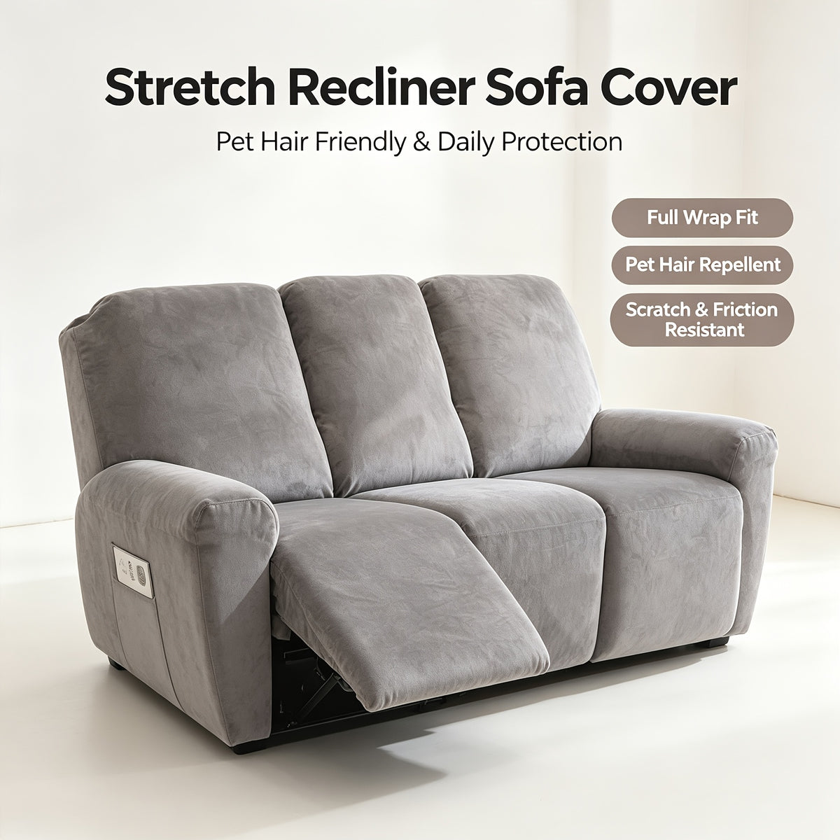 Housse de fauteuil extensible en velours antidérapante, détail de l'ourlet