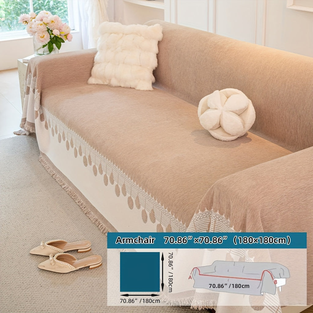 Housse de canapé en chenille jacquard à volants d'esprit bohème