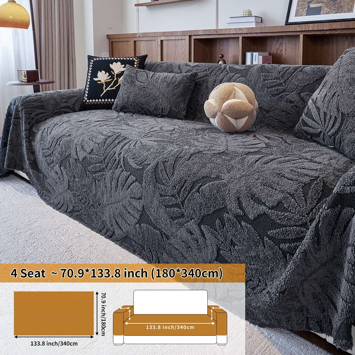 Housse de coussin épaisse en chenille matelassée antidérapante à housses, housse posée