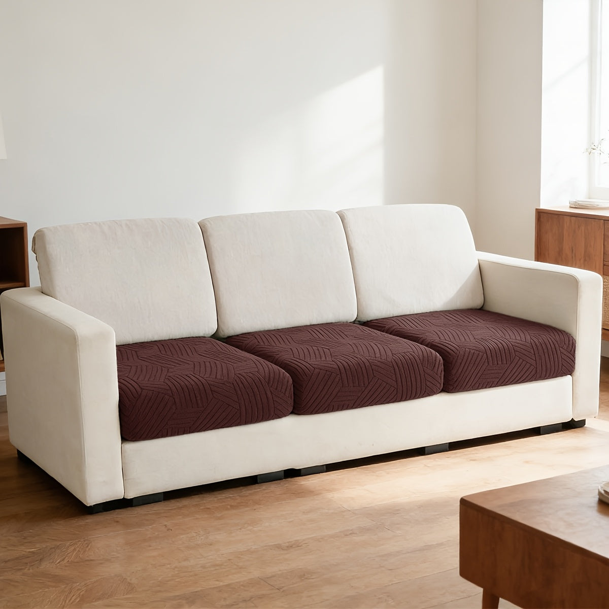 Housse de canapé extensible en polaire jacquard à motif géométrique, autre coloris