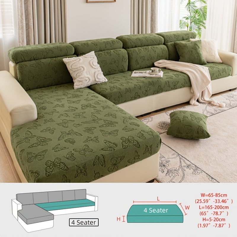 Housse de canapé extensible en polaire jacquard à rayures d'esprit bohème, vue d'ensemble