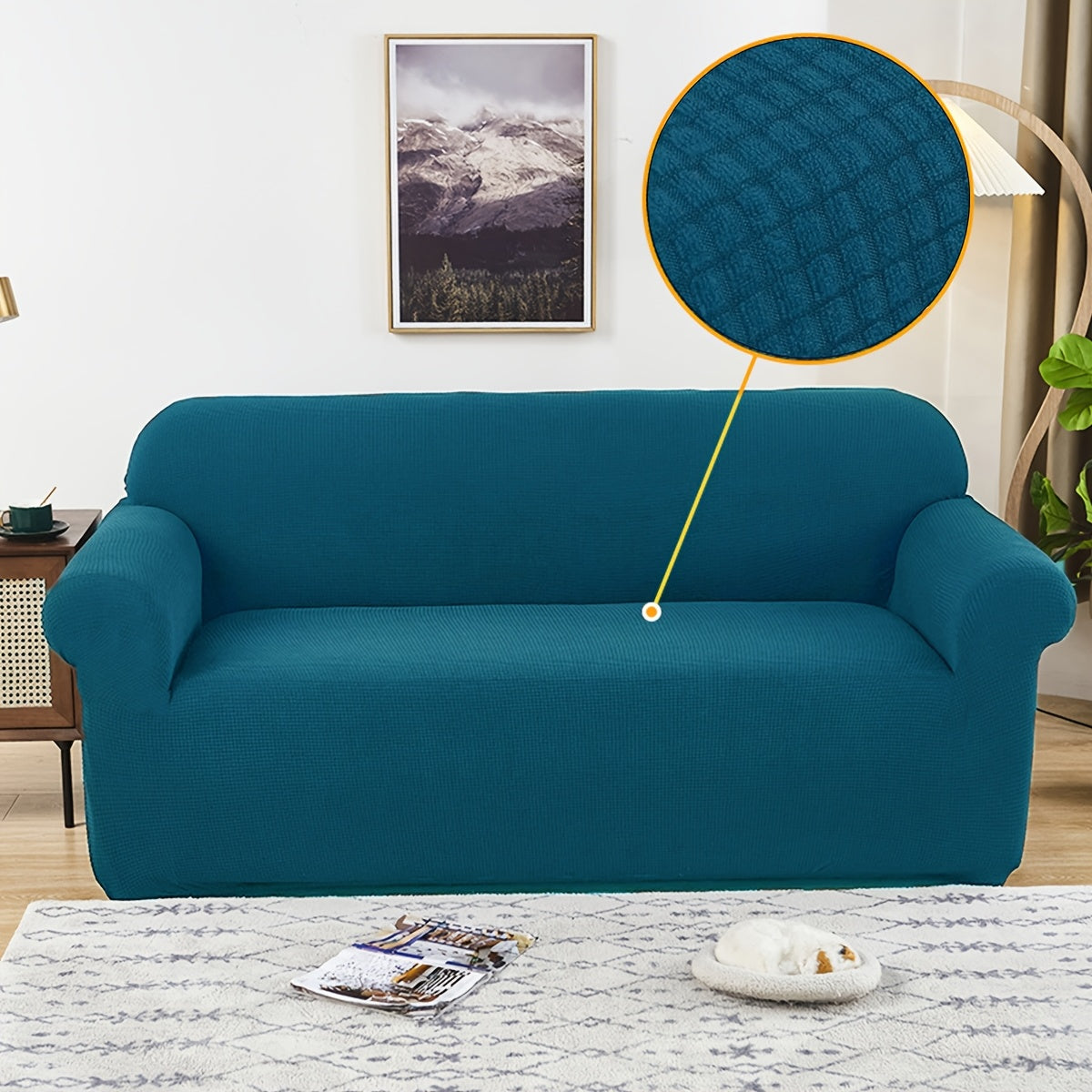 Housse de canapé épaisse extensible en polaire jacquard, vue de dos