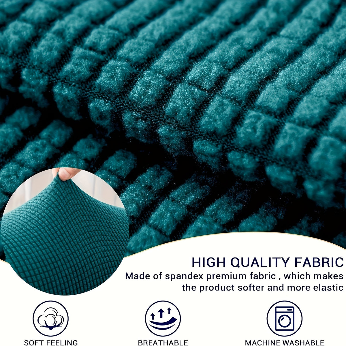 Housse de fauteuil extensible en polaire jacquard antidérapante, détail de l'ourlet