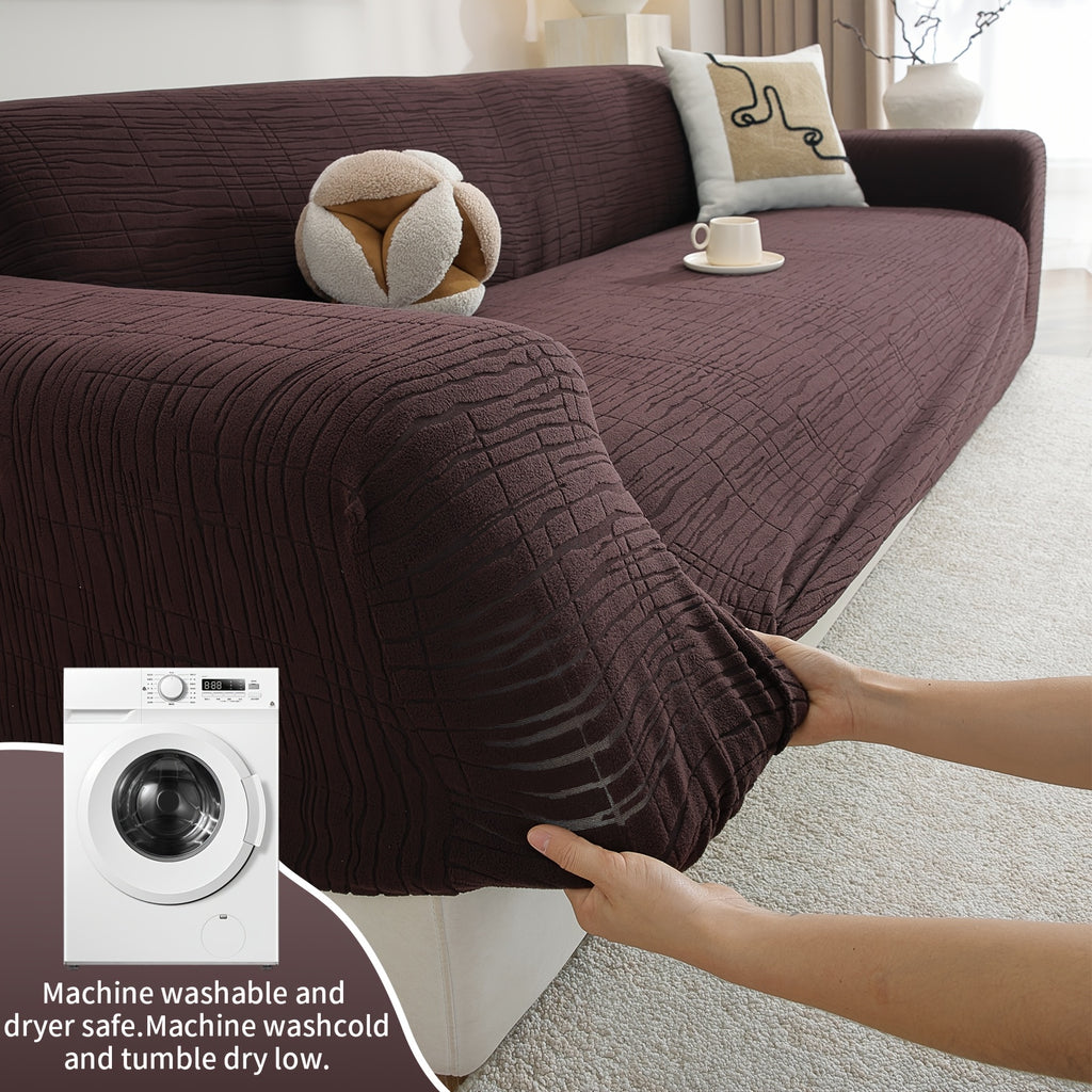 Housse de canapé extensible en polaire jacquard à motif géométrique, autre coloris