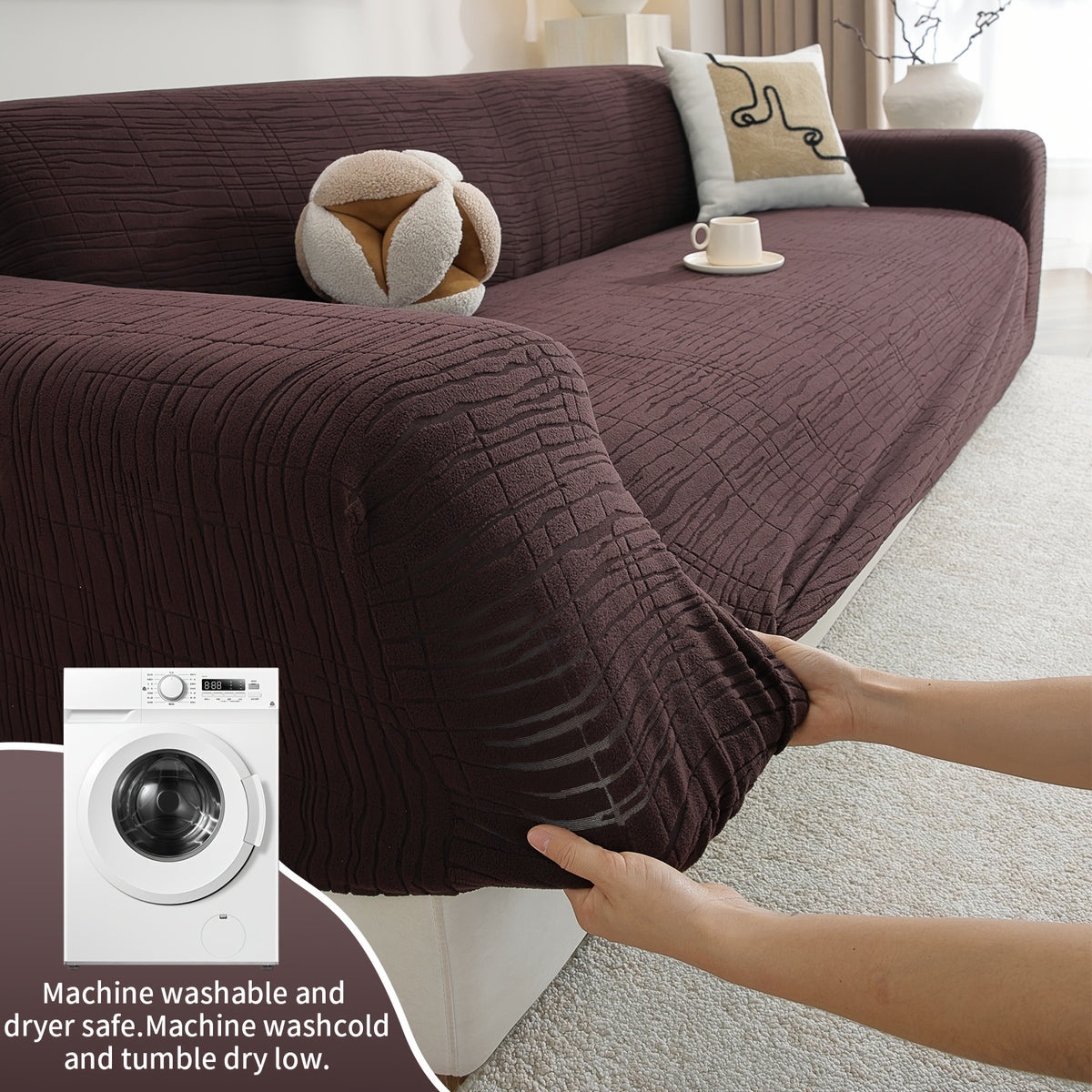 Housse de canapé extensible en polaire jacquard à motif géométrique, autre coloris