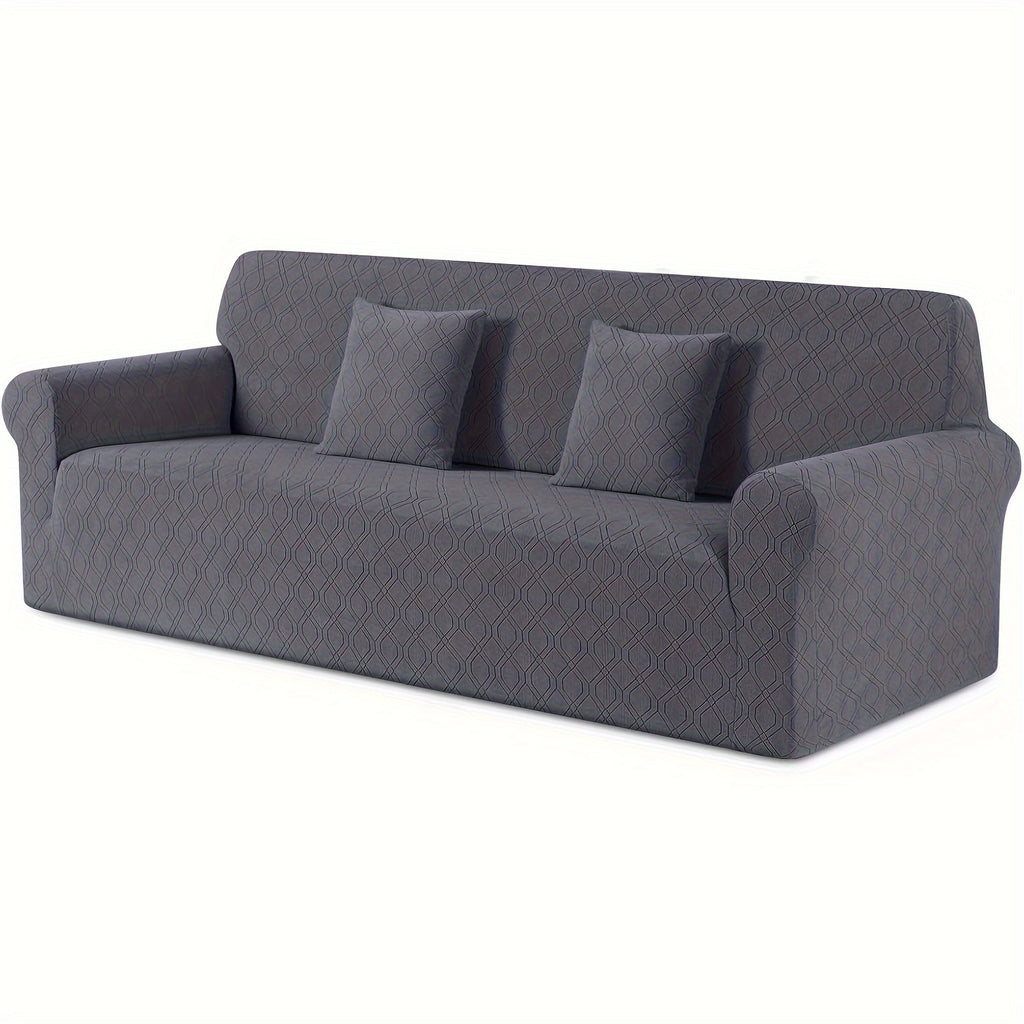 Housse de canapé extensible en polaire jacquard antidérapante d'esprit vintage, gros plan sur le tissu