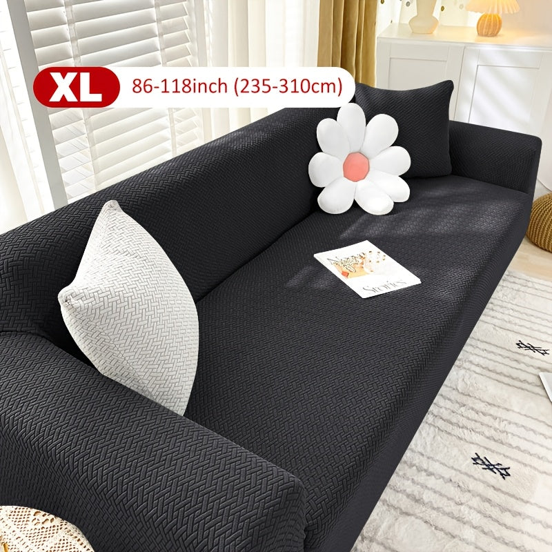 Housse de canapé extensible en velours côtelé jacquard en T, vue de dos