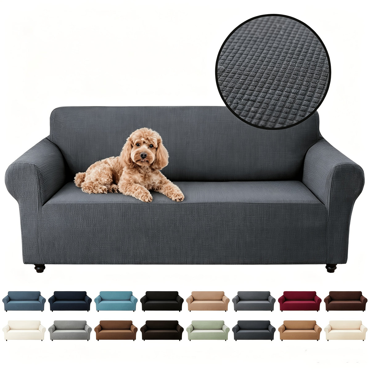 Protection de canapé extensible en polaire jacquard pour canapé trois places, gros plan sur le tissu