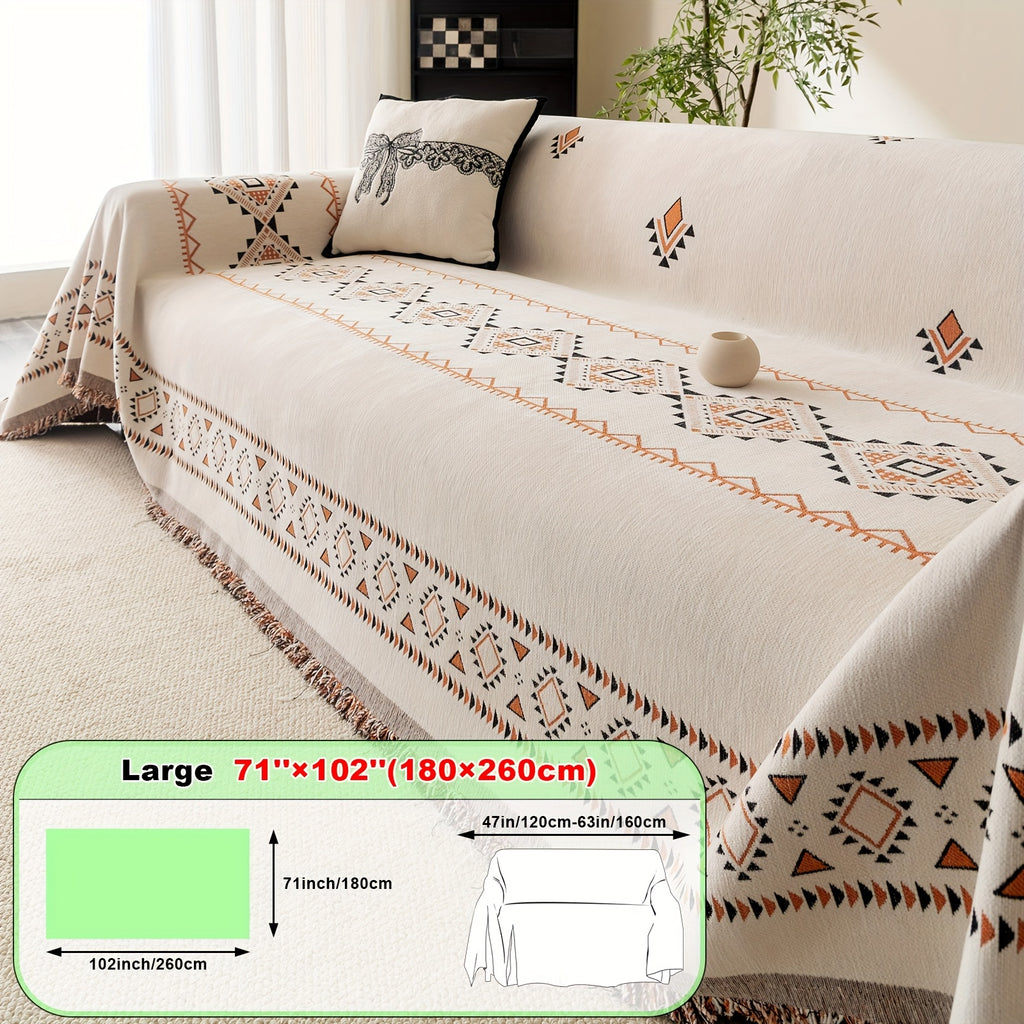 Housse de canapé épaisse en chenille jacquard d'esprit bohème, housse posée