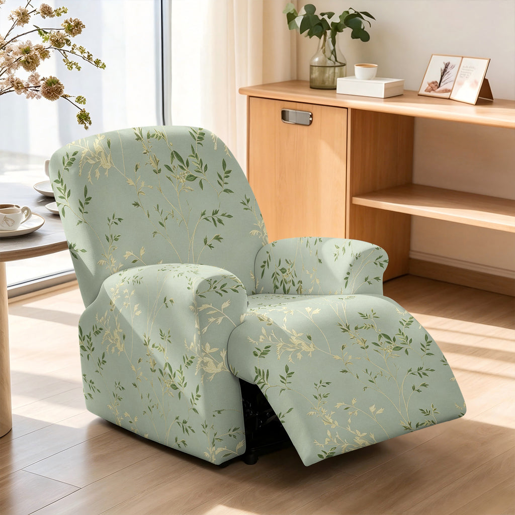 Housse de canapé extensible en fibre de lait imprimée à motif feuillage, mise en situation