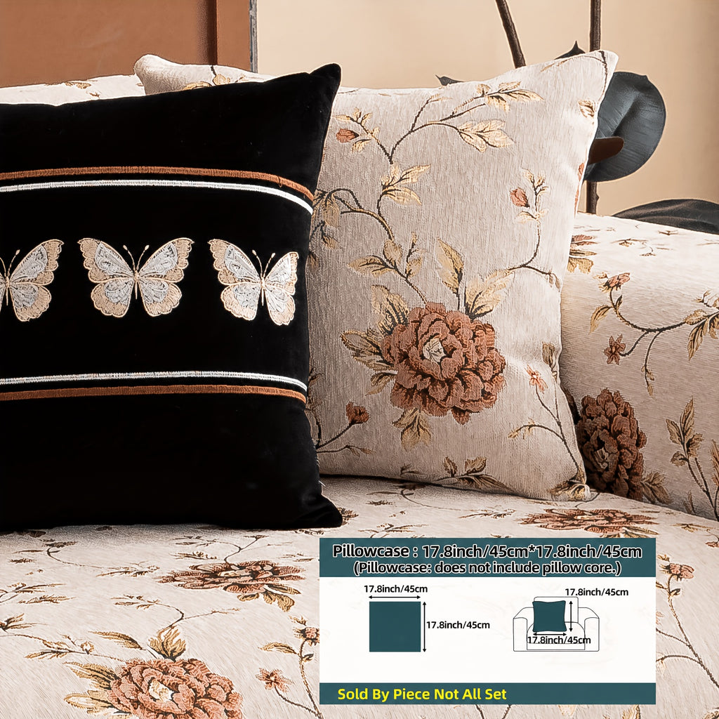 Housse de canapé en chenille jacquard à motif pivoine antidérapante, détail de la finition