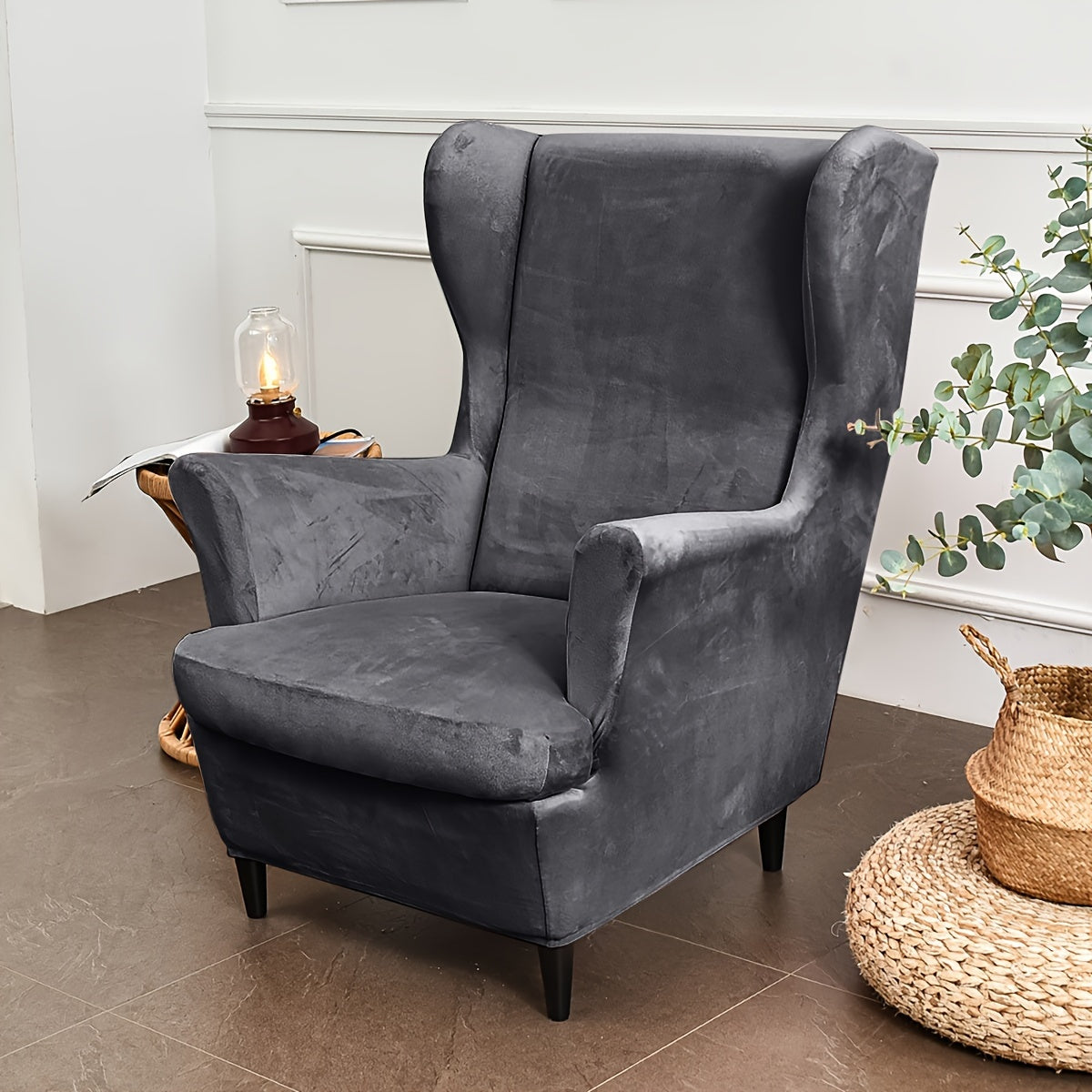 Housse de canapé extensible en velours à motif tigre, vue de dos