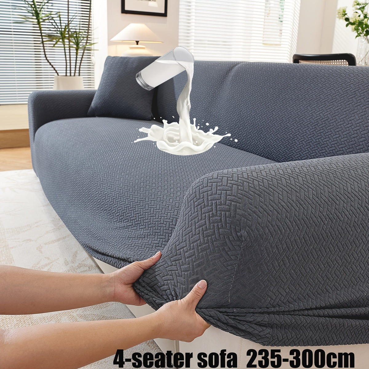 Housse de canapé extensible en polaire jacquard, détail de la finition