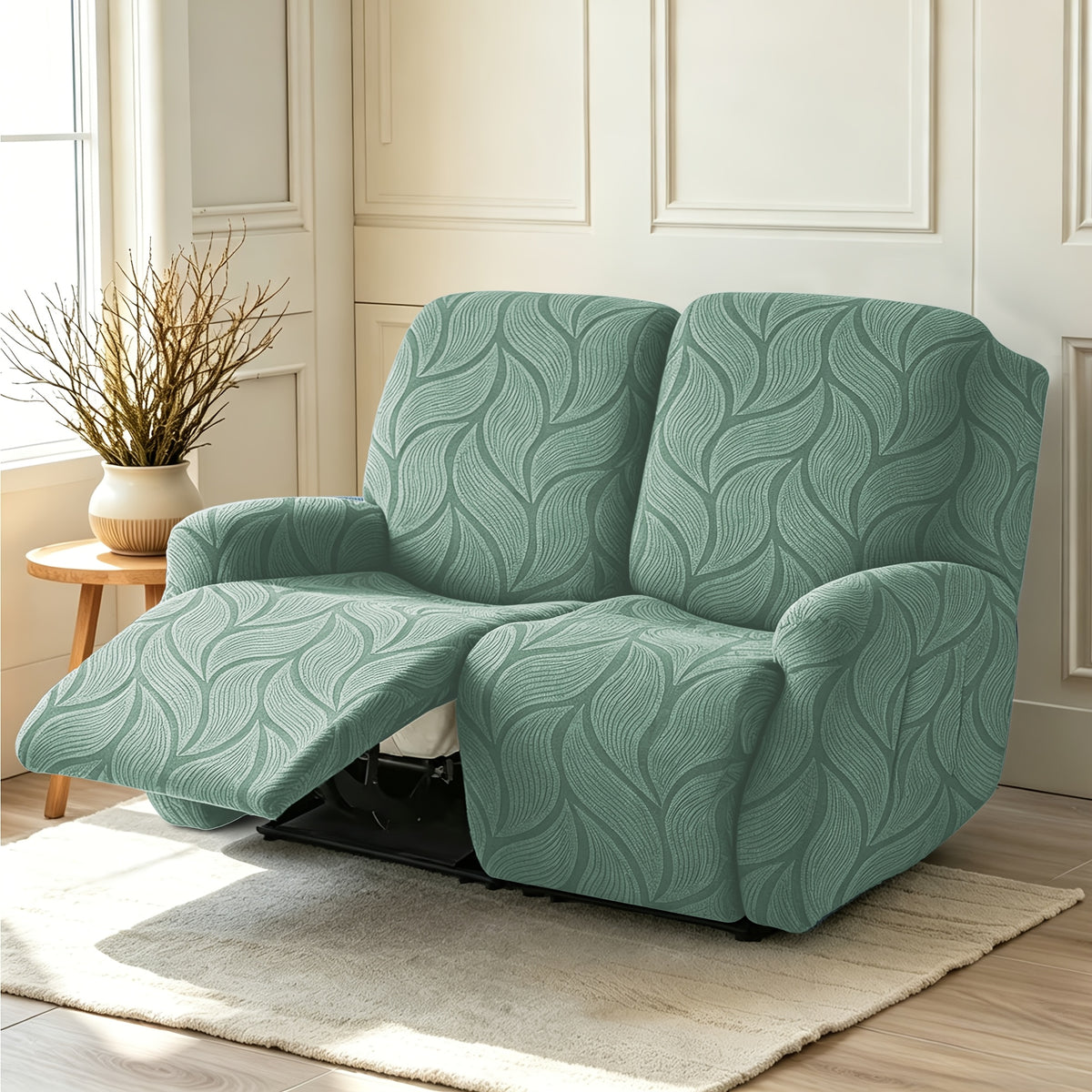 Housse de canapé extensible en polaire jacquard à motif feuillage, housse posée