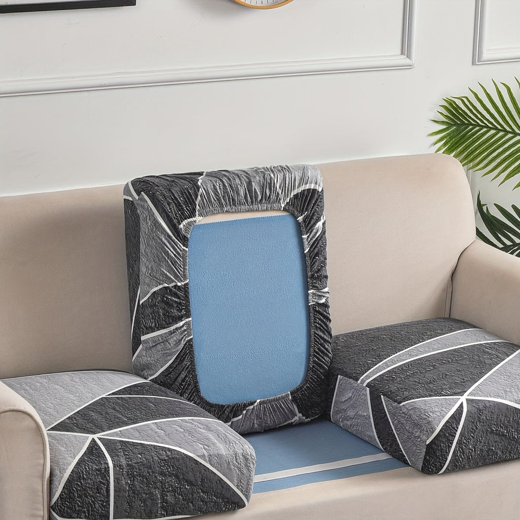 Housse de canapé extensible en fibre de lait à motif géométrique pour canapé — détail de la matière : fibre de lait