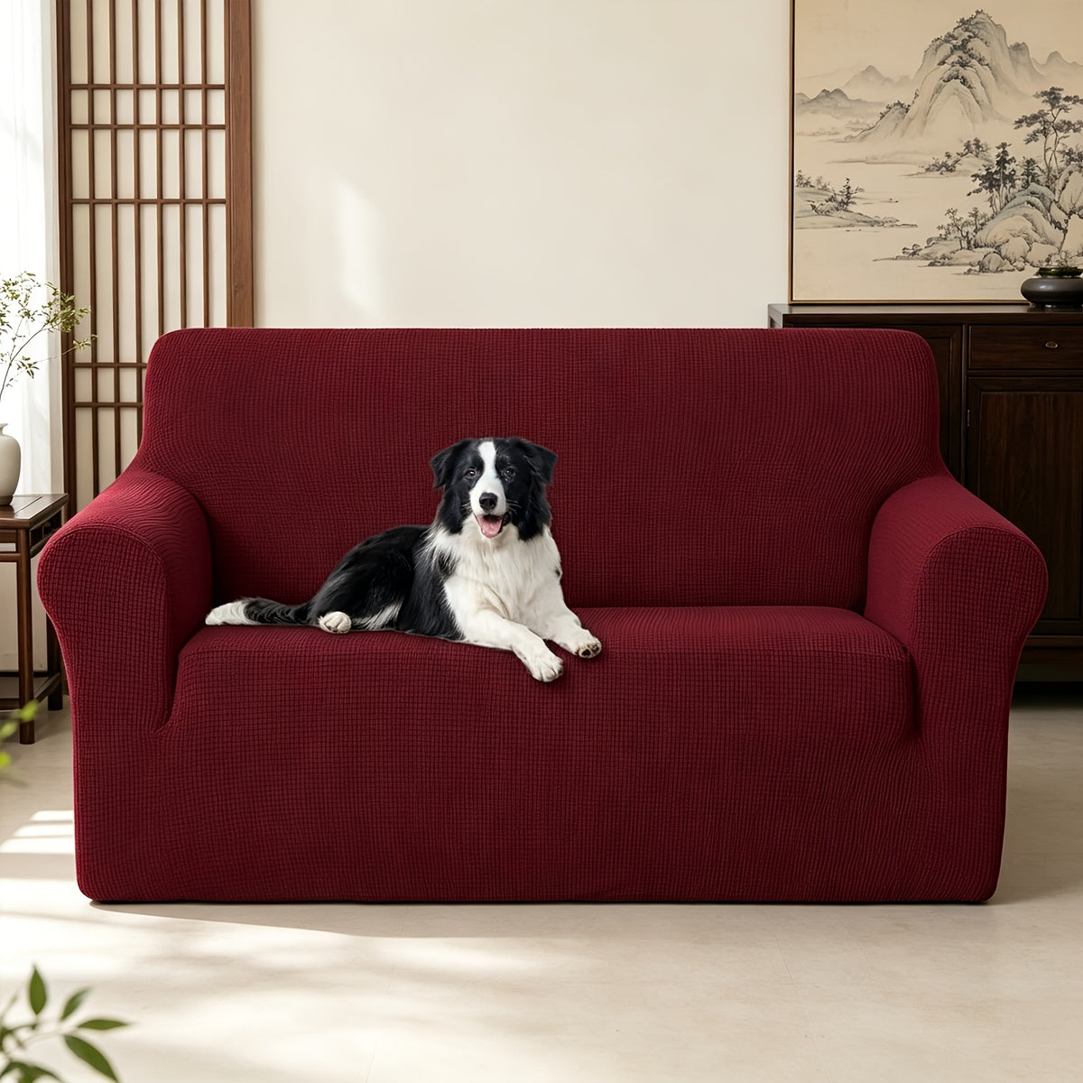 Housse de canapé extensible en polaire jacquard à rayures, housse posée