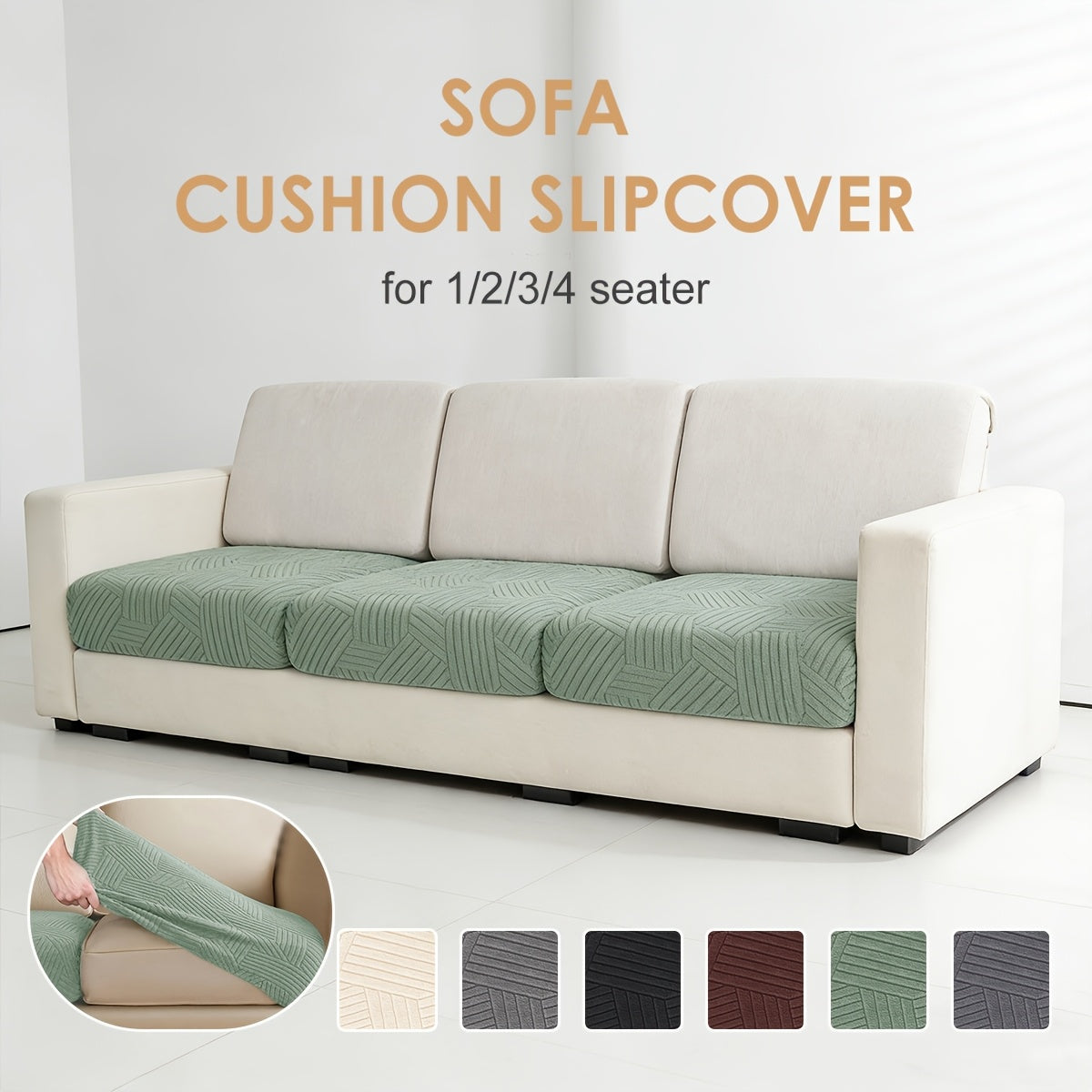 Housse de canapé extensible en polaire jacquard à motif géométrique, vue d'ensemble