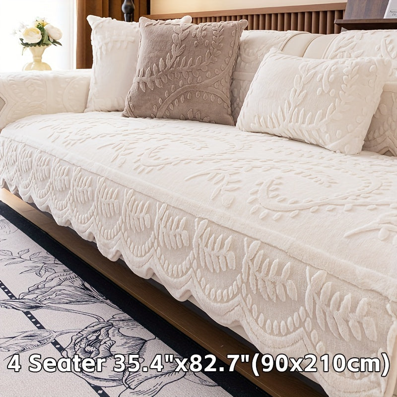 Housse de canapé en peluche jacquard à motif léopard antidérapante, vue d'ensemble