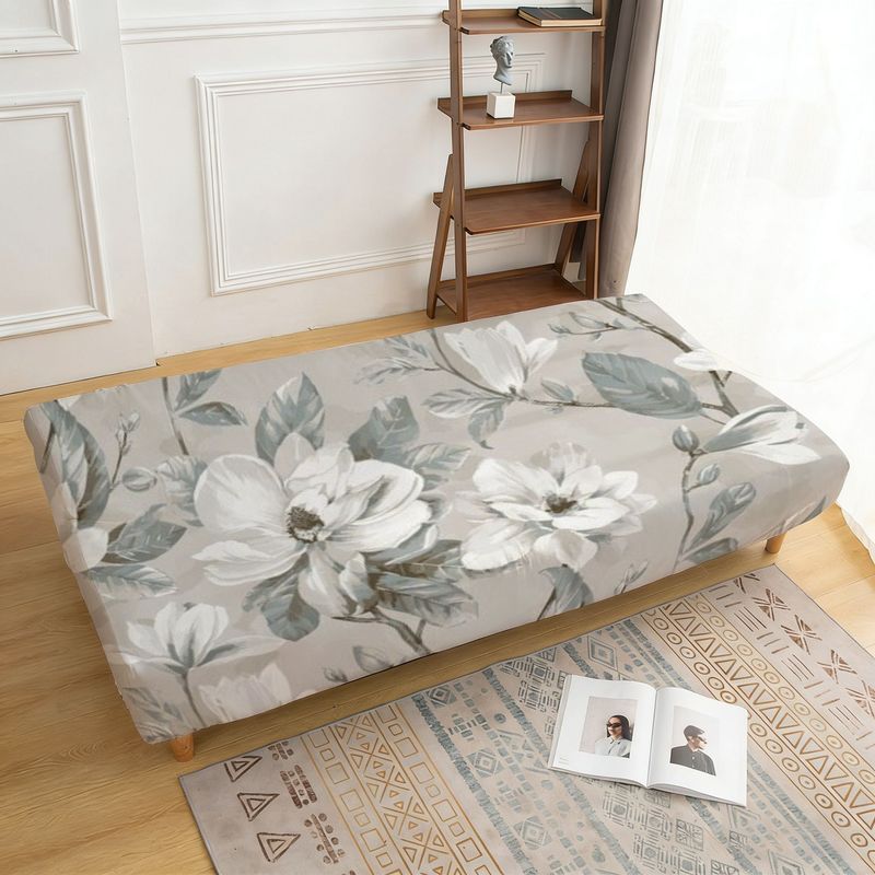 Housse de canapé extensible en fibre de lait à motif fleuri sans accoudoirs, mise en situation