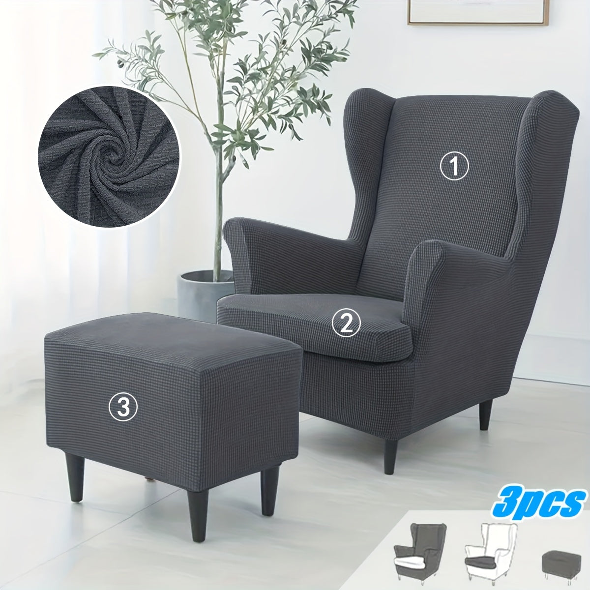 Housse de fauteuil extensible en polaire jacquard pour fauteuil, vue d'ensemble