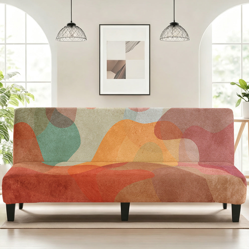 Housse de canapé extensible en velours imprimée à motif géométrique, vue d'ensemble