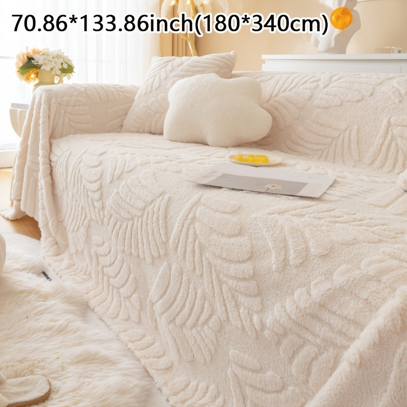 Housse de canapé en peluche à motif feuillage antidérapante, vue d'ensemble
