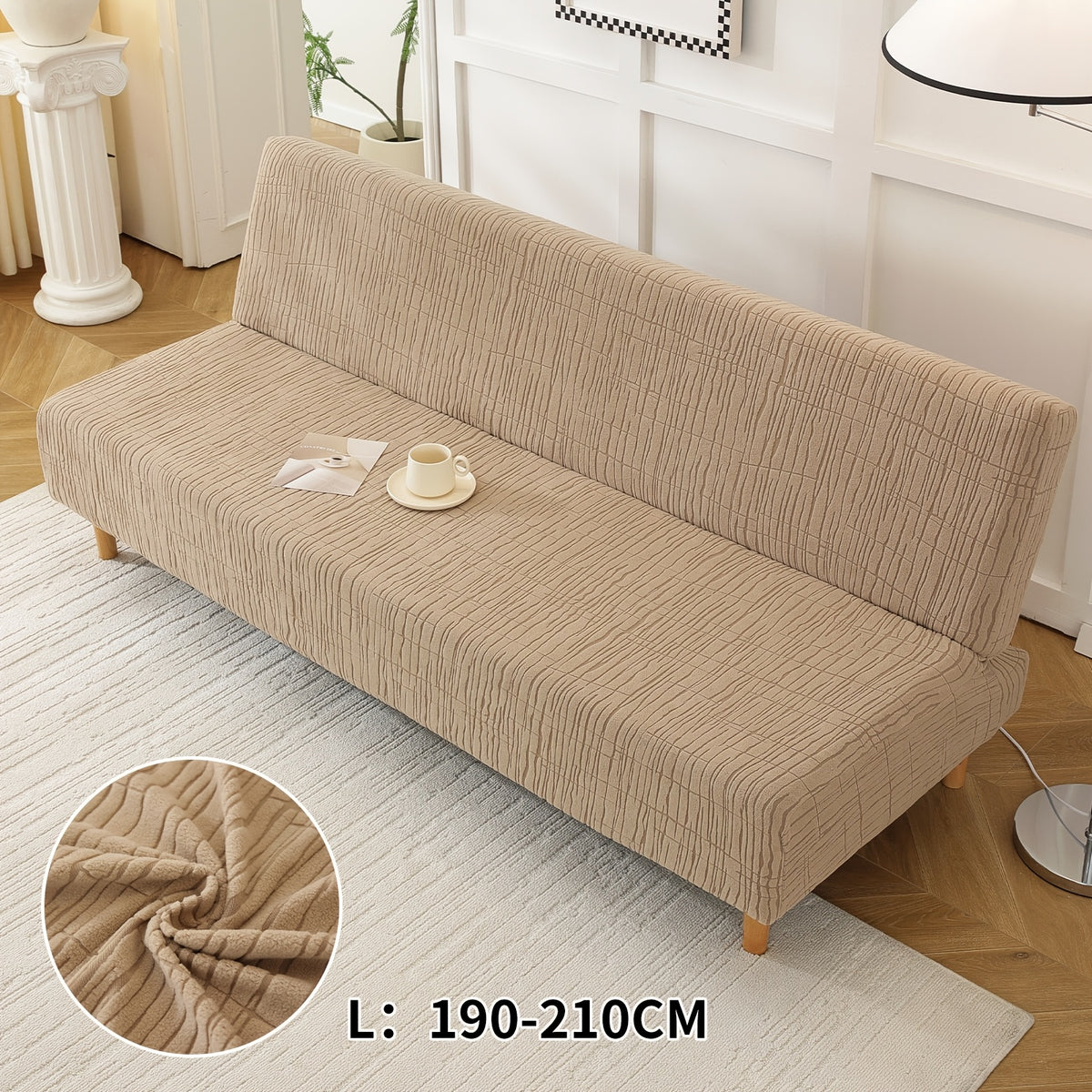 Housse de canapé extensible en polaire jacquard sans accoudoirs, housse posée